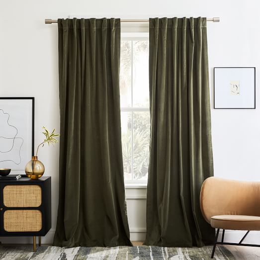Cotton Velvet Curtain Slate West Elm