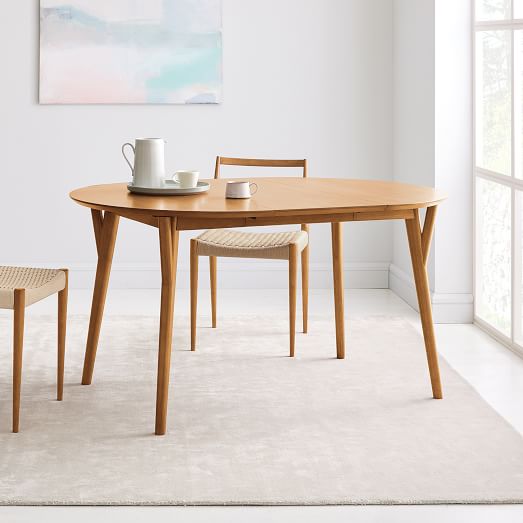 Rounded Expandable Dining Table, Mid Century Modern Round Extendable Dining Table
