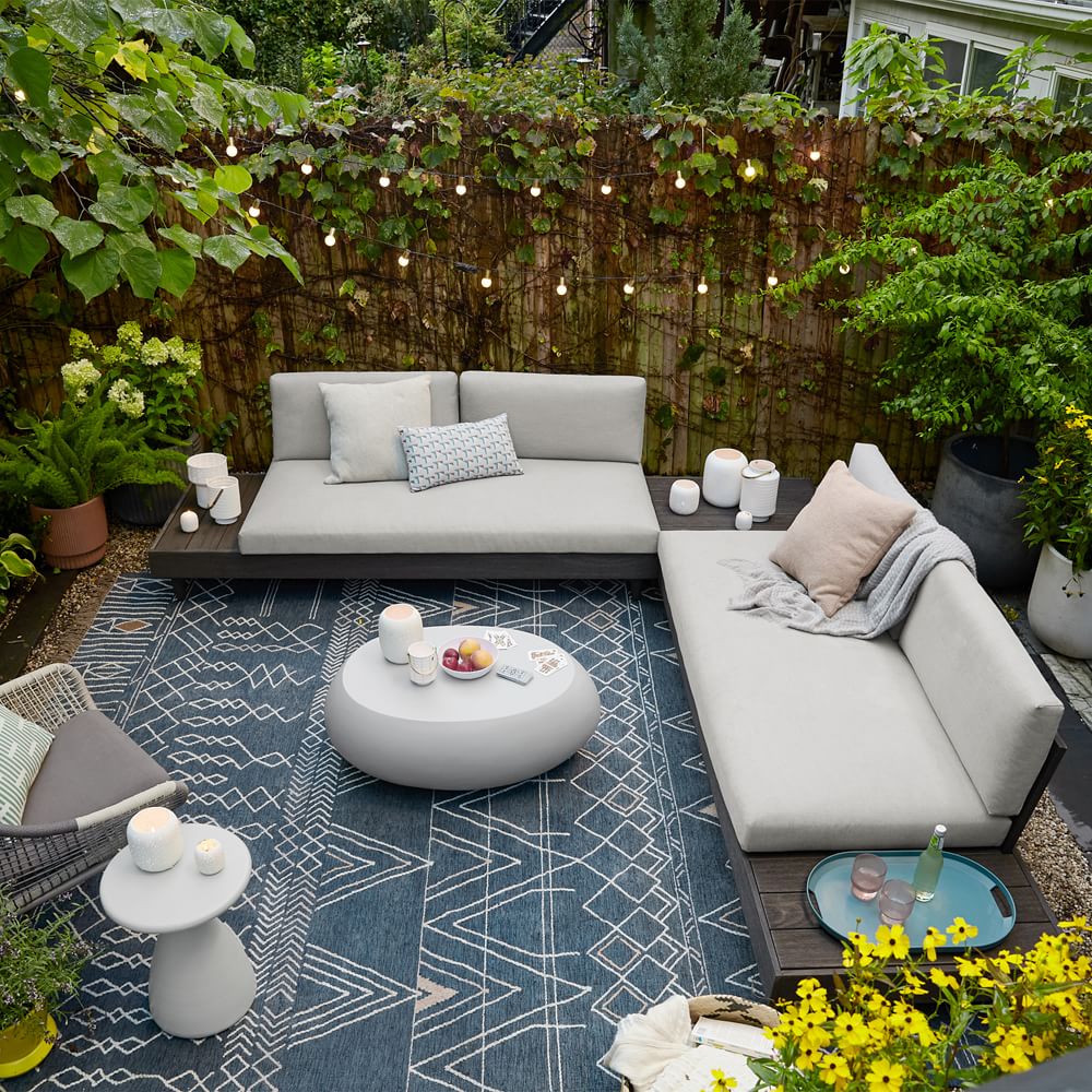 Portside Low Outdoor 3Piece LShaped Sectional w/ Corner Coffee Table