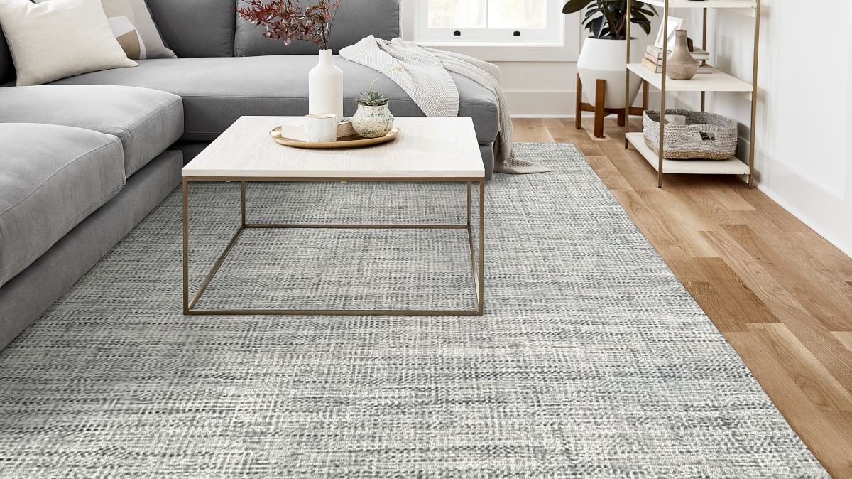 Mid-Century Heathered Basketweave Wool Rug | West Elm