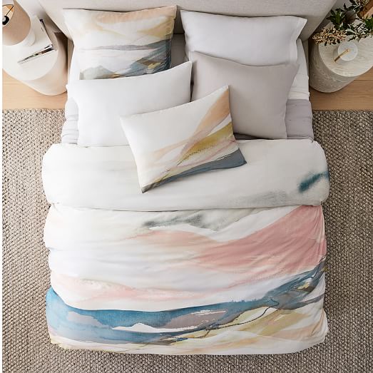 West Elm Organic Sateen Landscape Dreams Standard Sham Pillowcase NEW MultiColor 
