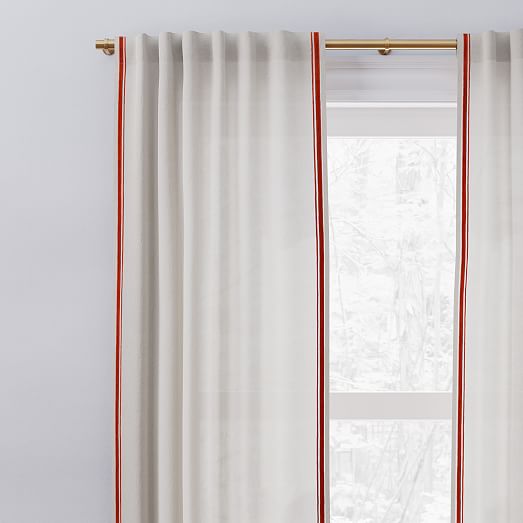 European Flax Linen Embroidered Stripe, Terracotta Linen Shower Curtain