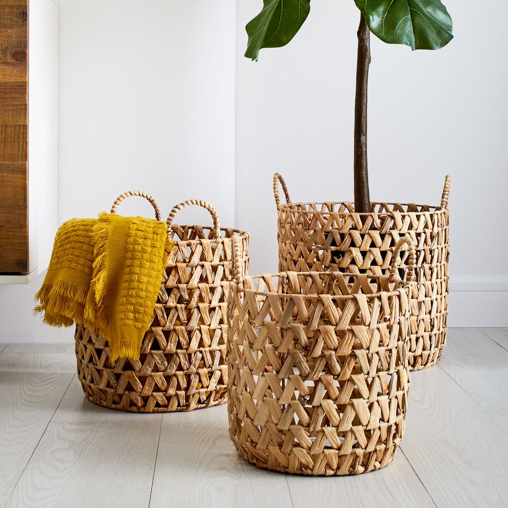 Open Weave Seagrass Zigzag Round Baskets West Elm