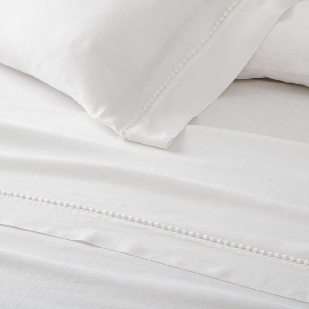 European Flax Linen Pom Pom Sheet Set & Pillowcases | West Elm