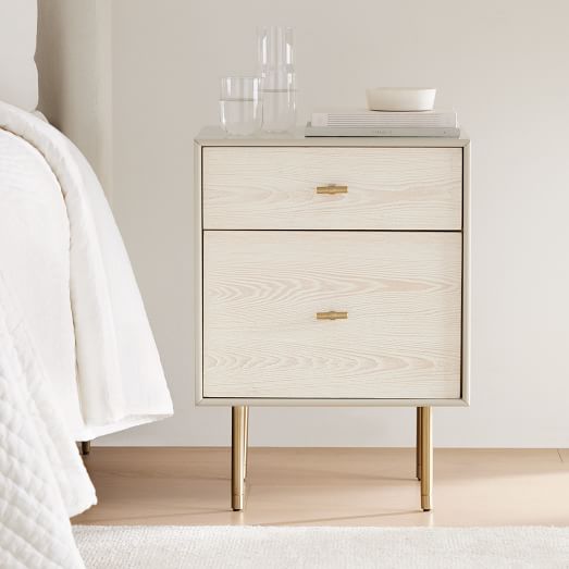 Modernist Wood Lacquer Nightstand 21, White Wooden Drawer Nightstand