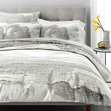 Organic Percale Etched Clouds Duvet, White Duvet Cover King West Elm