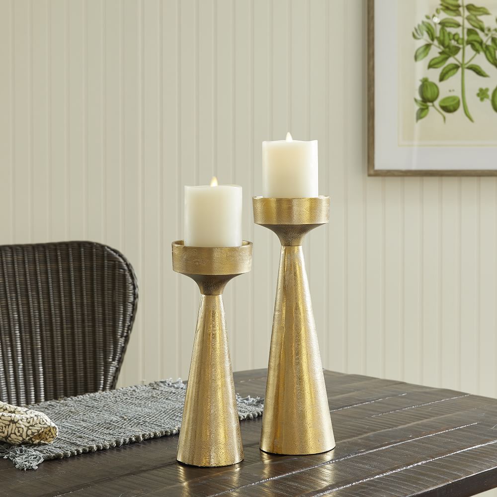 Florence Gold Metal Pillar Candleholders | West Elm