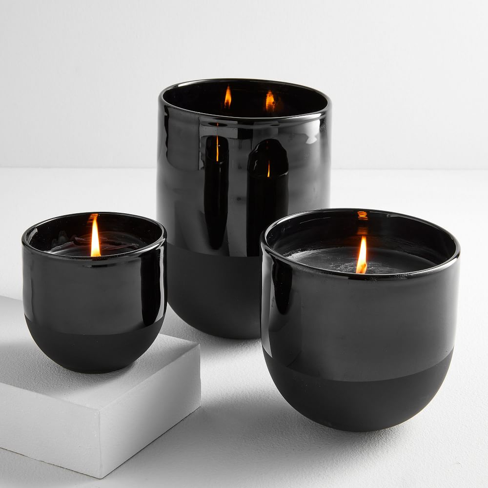 Two-Toned Black Glass Candles - Cedarwood Moss | West Elm