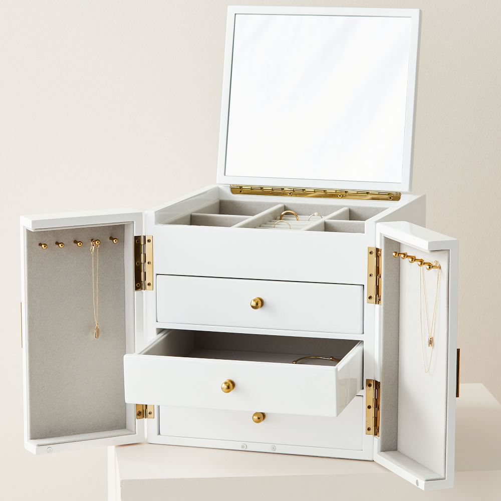 Modern White Lacquer Jewelry Box Cube West Elm