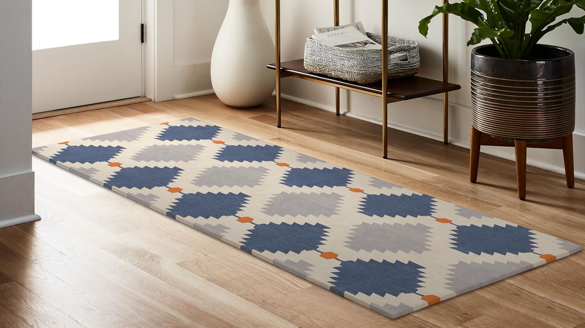 Phoenix Wool Dhurrie Rug Regal Blue West Elm
