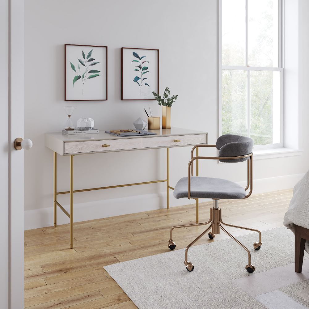 Modernist Wood Lacquer Desk & Lenox Office Chair Set West Elm