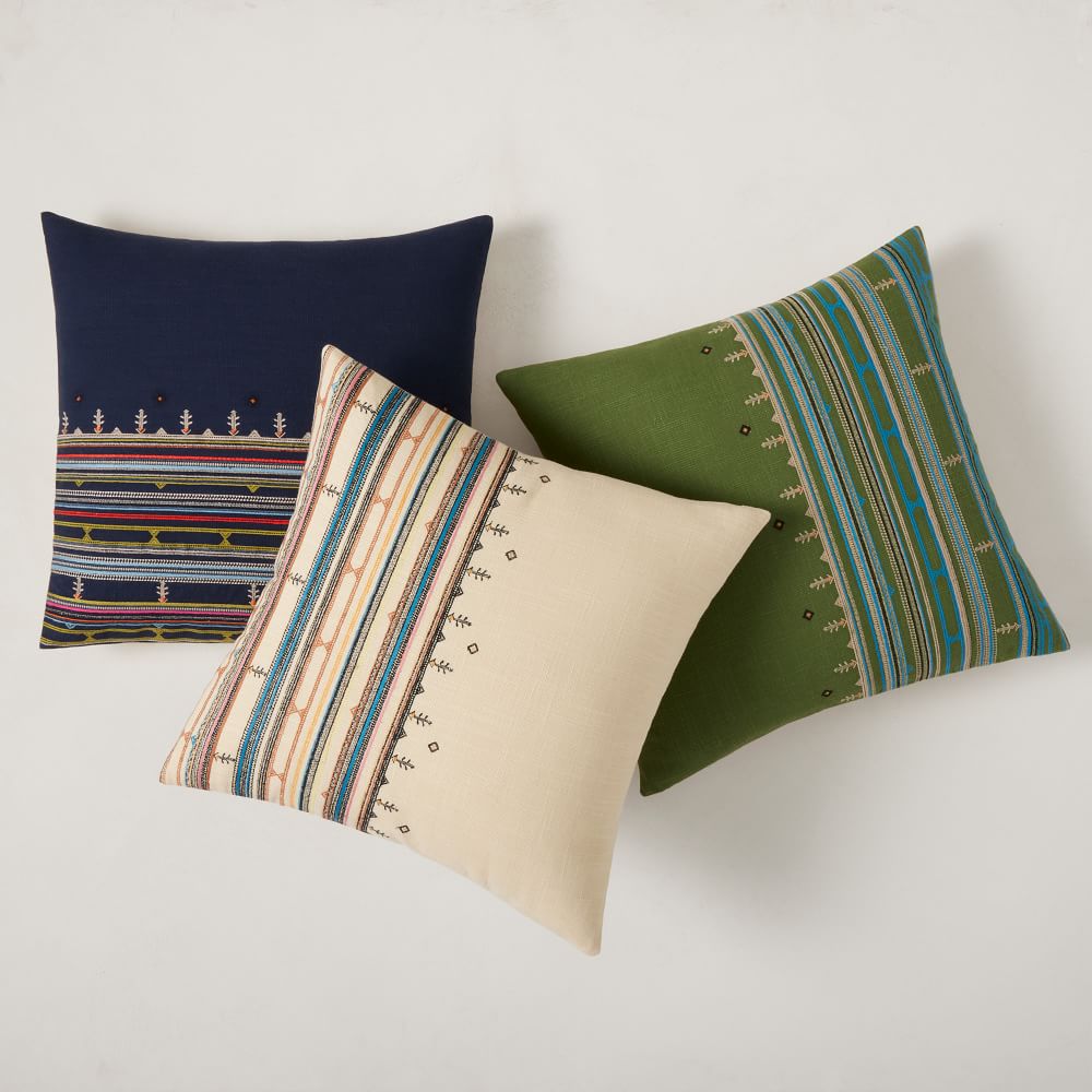Embroidered Mixed Side Stripe Pillow Cover West Elm