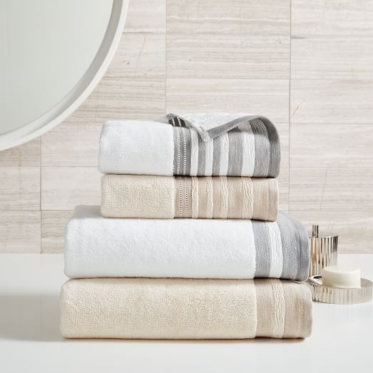 Eco Cotton Towel Sets Dobby Border White 