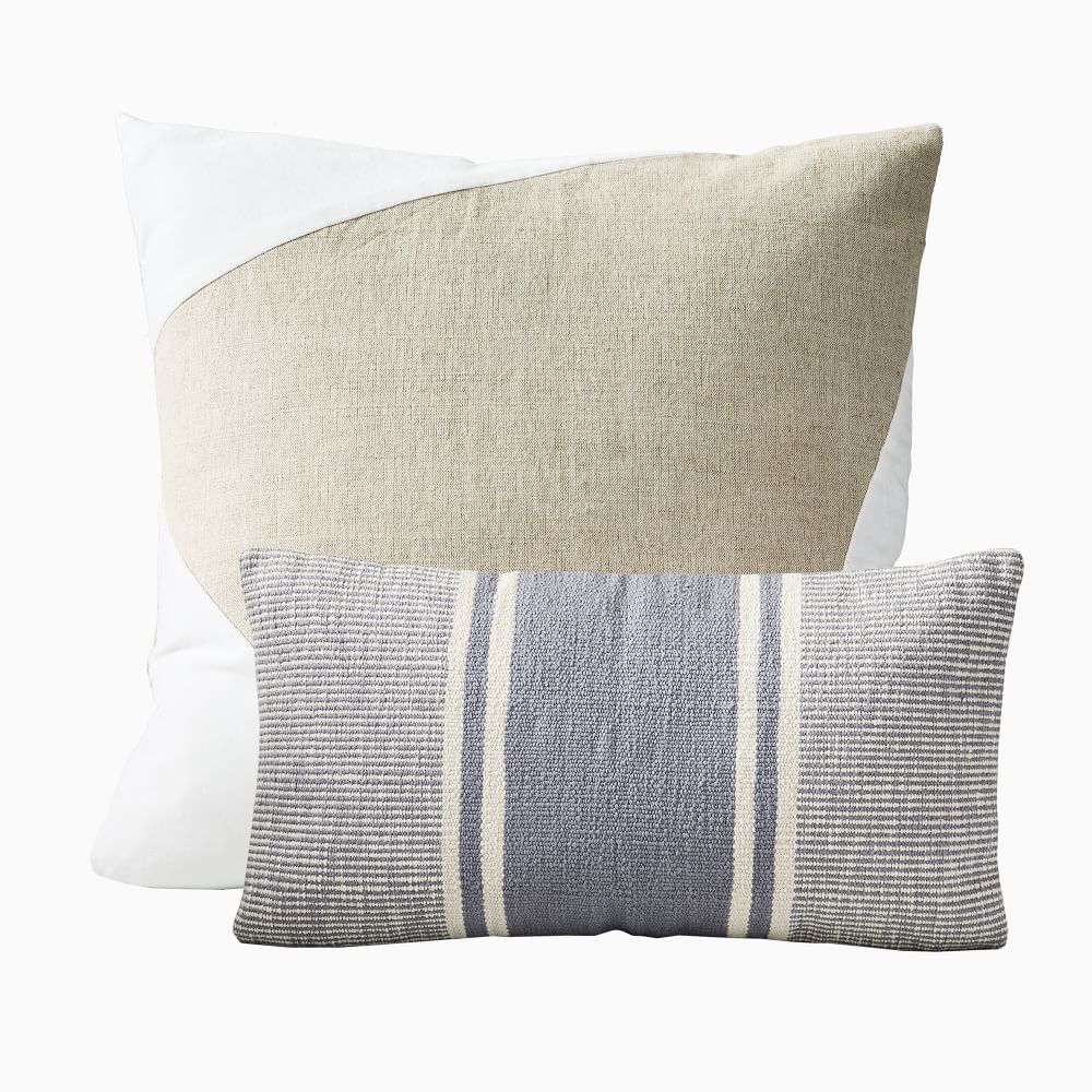 Cotton Linen Velvet Corners & Woven Stripes Pillow Cover Set West Elm