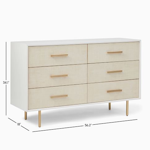 Margot (56.2") 6-Drawer Dresser, Whitewashed, Light Bronze, | West Elm