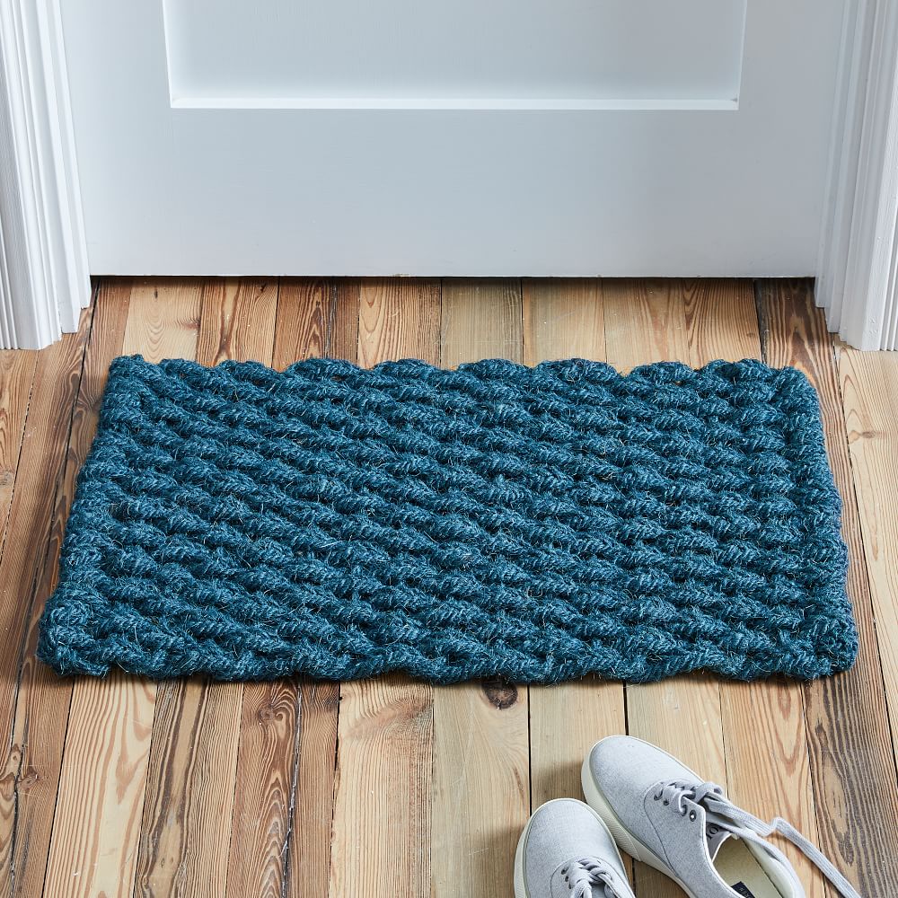 Solid Woven Doormat Shadow Blue West Elm