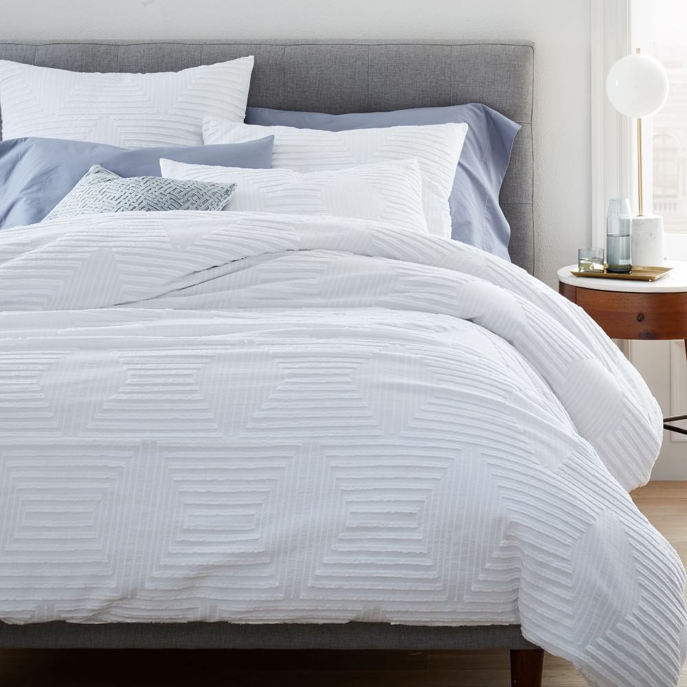 Organic Cotton Clipped Jacquard Diamond Duvet Cover & Shams | West Elm