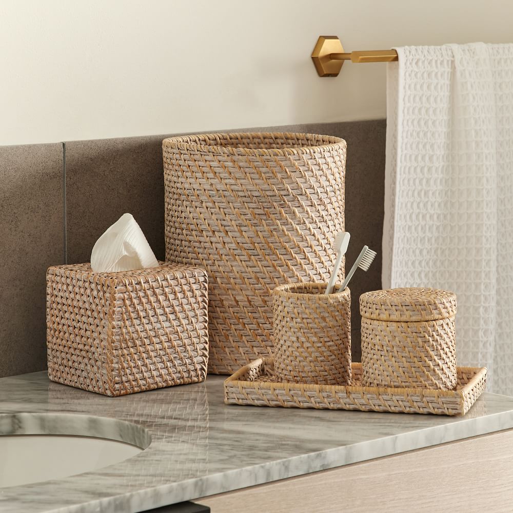 Grey wicker bathroom accessories