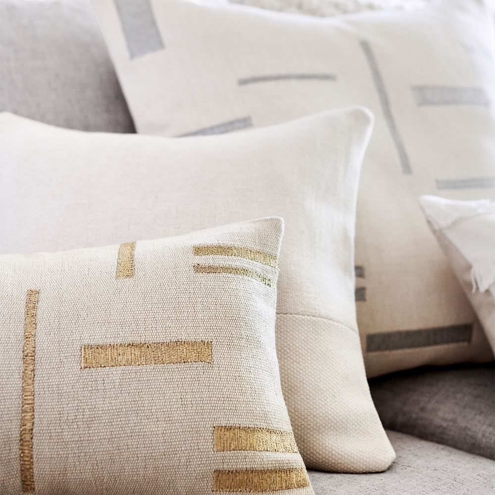 Embroidered Metallic Blocks Pillow Cover | West Elm