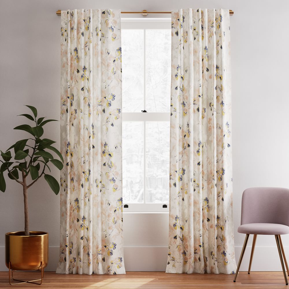 Cotton Canvas Delicate Floral Curtains (Set of 2) West Elm