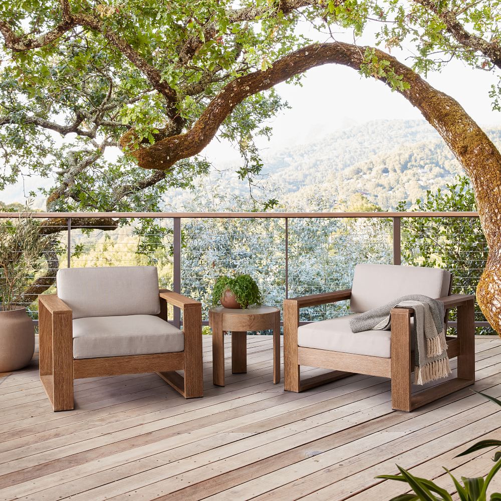 Portside Outdoor Lounge Chairs & Round Concrete Side Table (20") Set ...