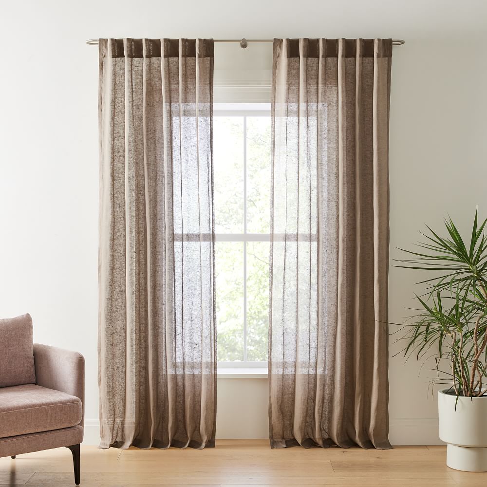 Sheer European Flax Linen Curtain Mocha West Elm