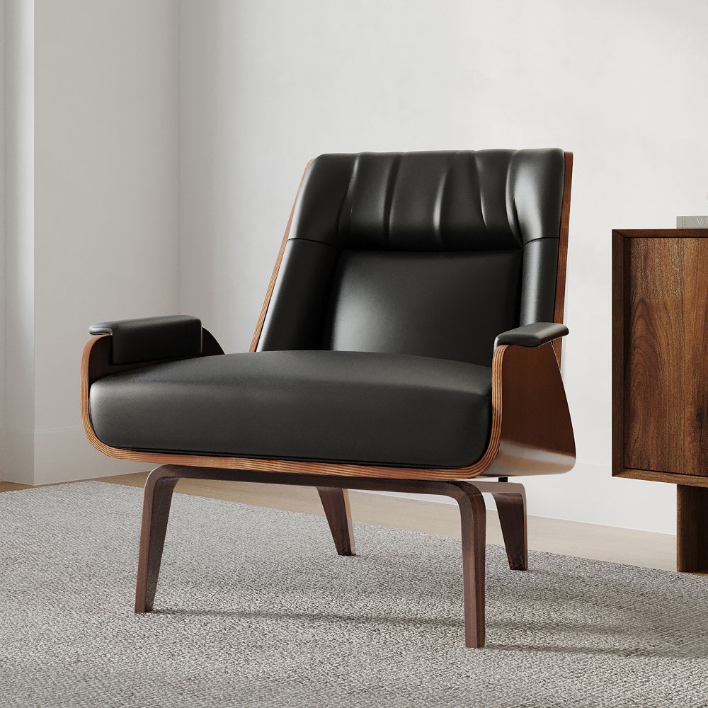 wood armed leather swivel chair west elm