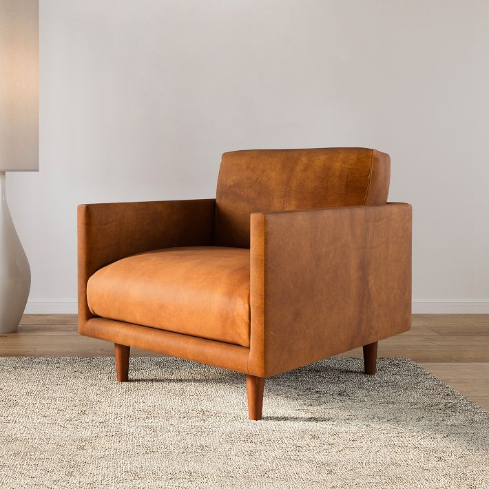 west elm tan leather chair