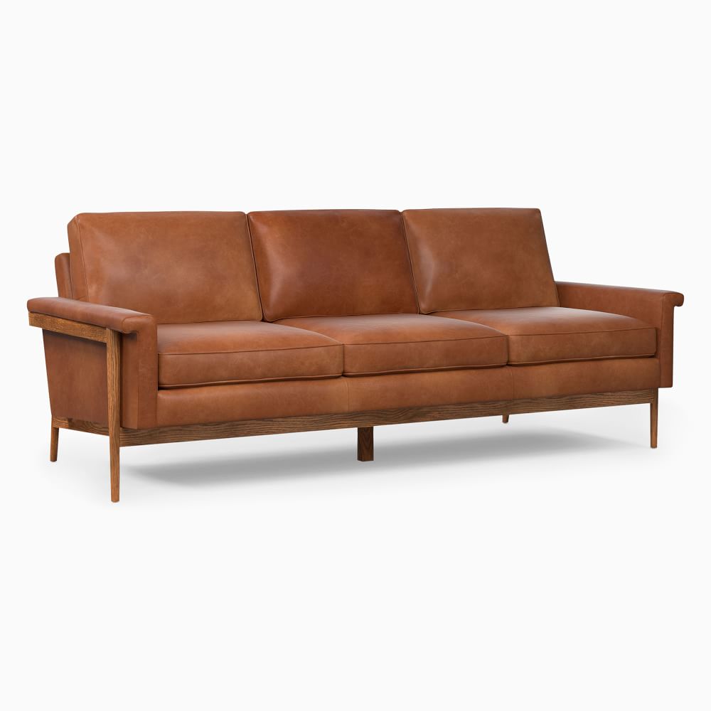 Leon Wood Frame Leather Sofa (68