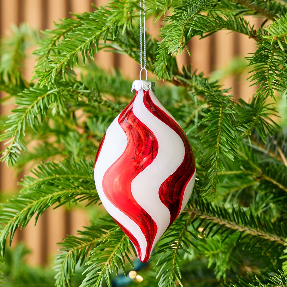 Red & White Teardrop Glass Ornament West Elm
