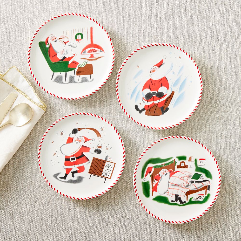 Mid-Century Santa Appetizer Plate Sets | West Elm