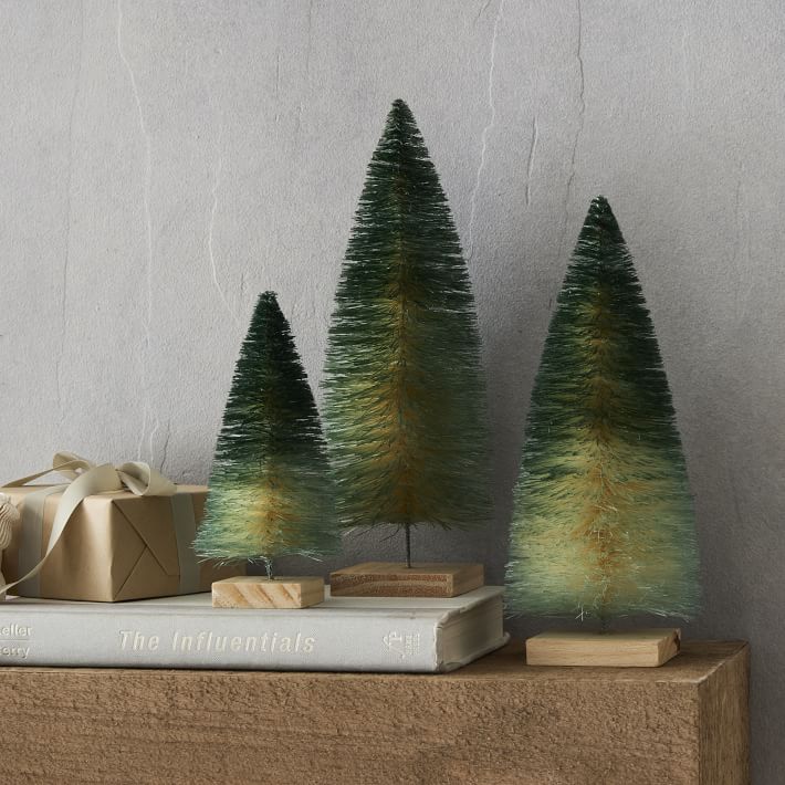 Decorative Bottlebrush Tree Objects (Set of 3) Green Ombre West Elm
