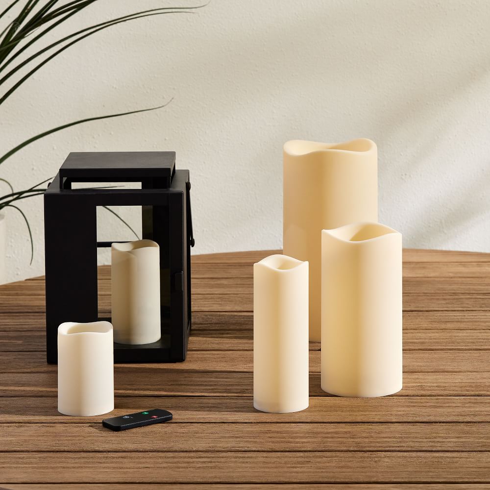 Indoor/Outdoor Wavy Edge Basic Candle Ivory West Elm