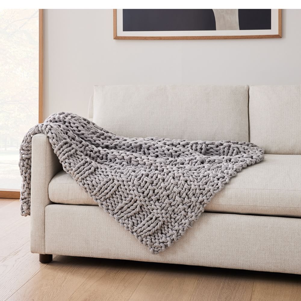Chunky Cable Knit Throw, 44"x56", Frost Gray West Elm