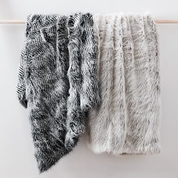 West Elm Faux Fur Throw-Offset Stripe SOLD OUT NWT 