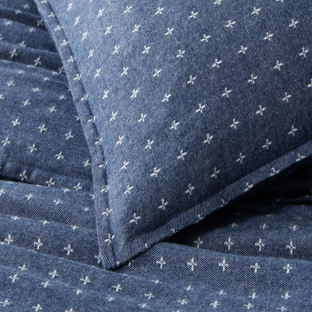 Organic Sashiko Cross Stitch Jacquard Flannel Duvet Cover & Shams West Elm