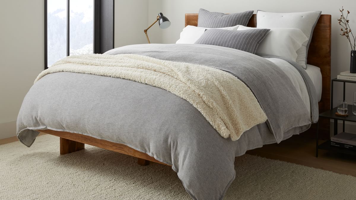 Organic Flannel Herringbone Duvet Cover & Shams West Elm