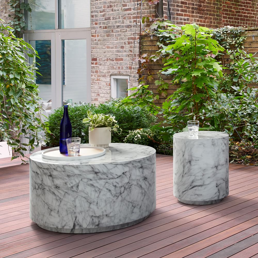 Marbled Drum Outdoor Coffee Table | West Elm