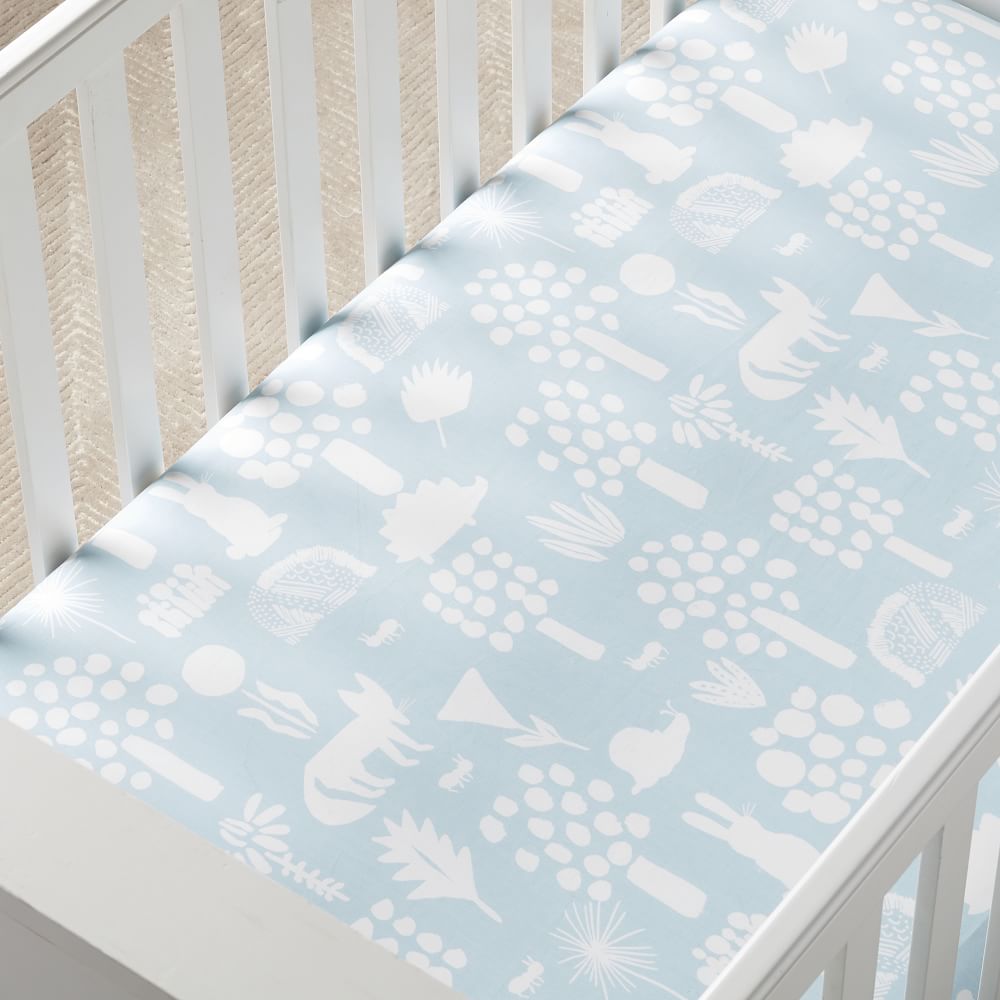 Organic Woodland Crib Fitted Sheet Sky Light Blue, Baby Bedding West Elm
