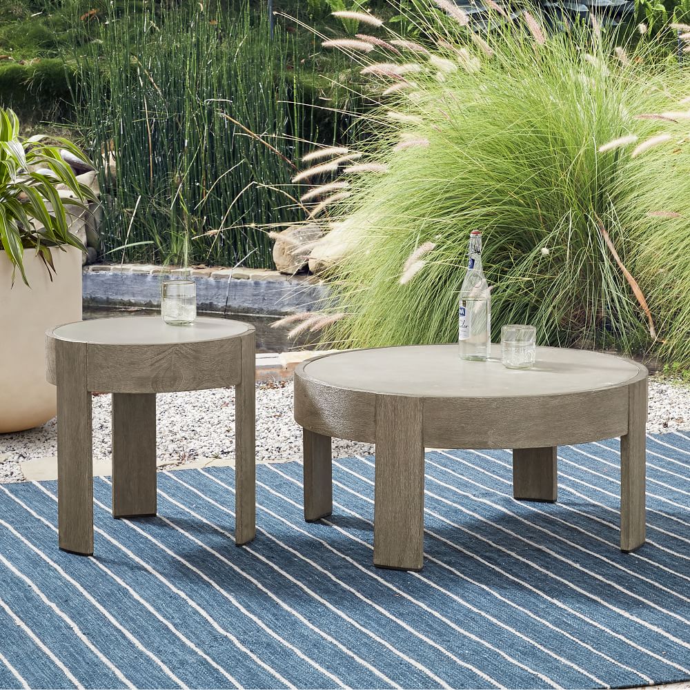 Portside Outdoor Round Concrete Side Table (20") & Coffee Table (34