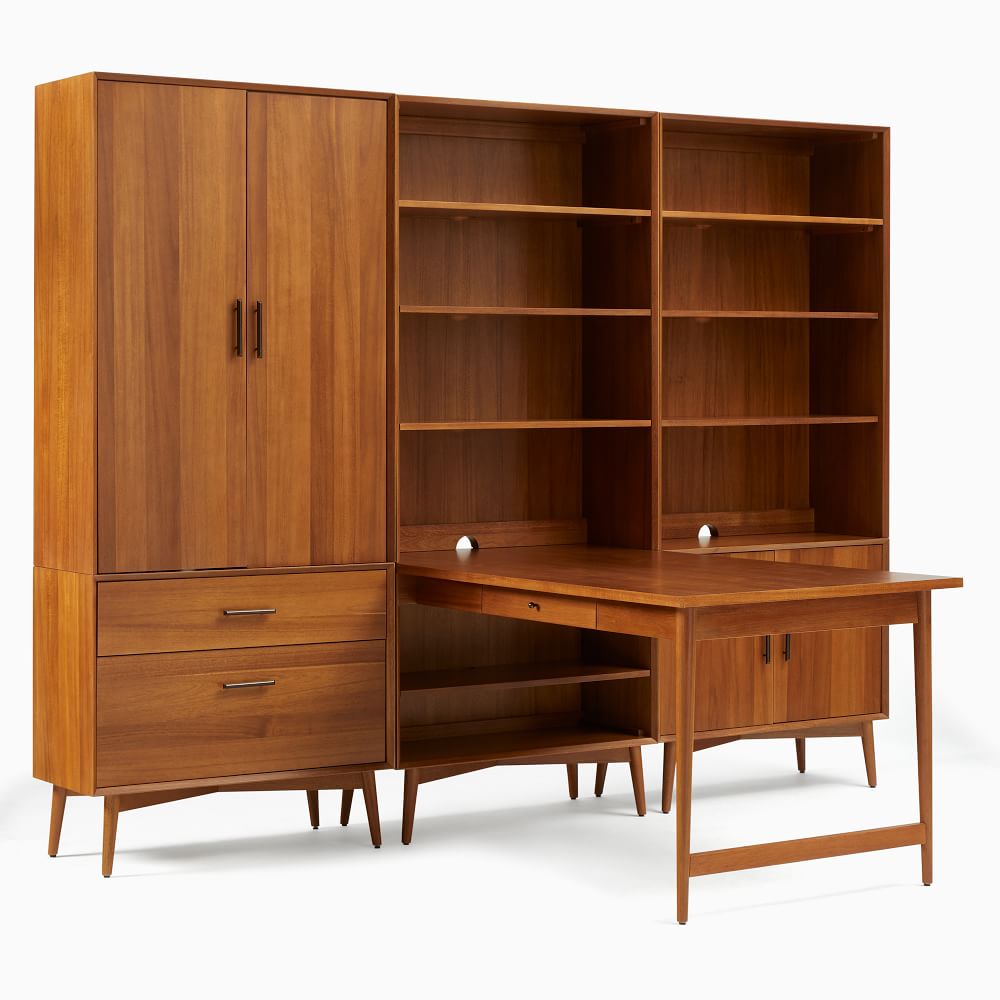 MidCentury Peninsula Desk w/ Open & Closed Hutches (105") West Elm