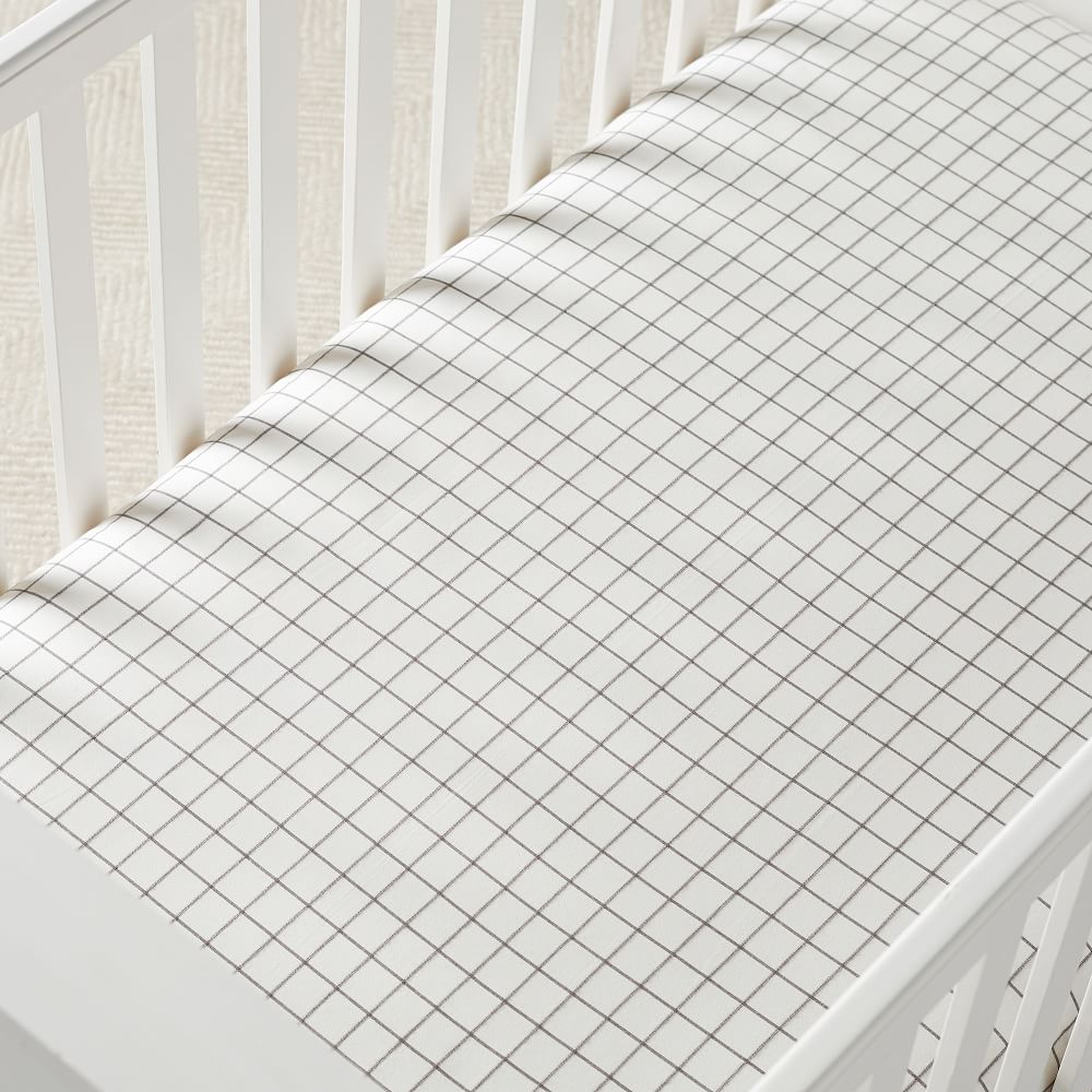 Windowpane Plaid Flannel Crib Fitted Sheet West Elm
