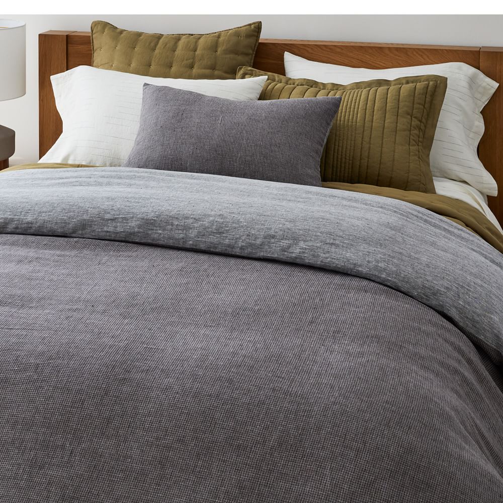 European Flax Linen Mini Waffle Duvet Cover & Shams | West Elm