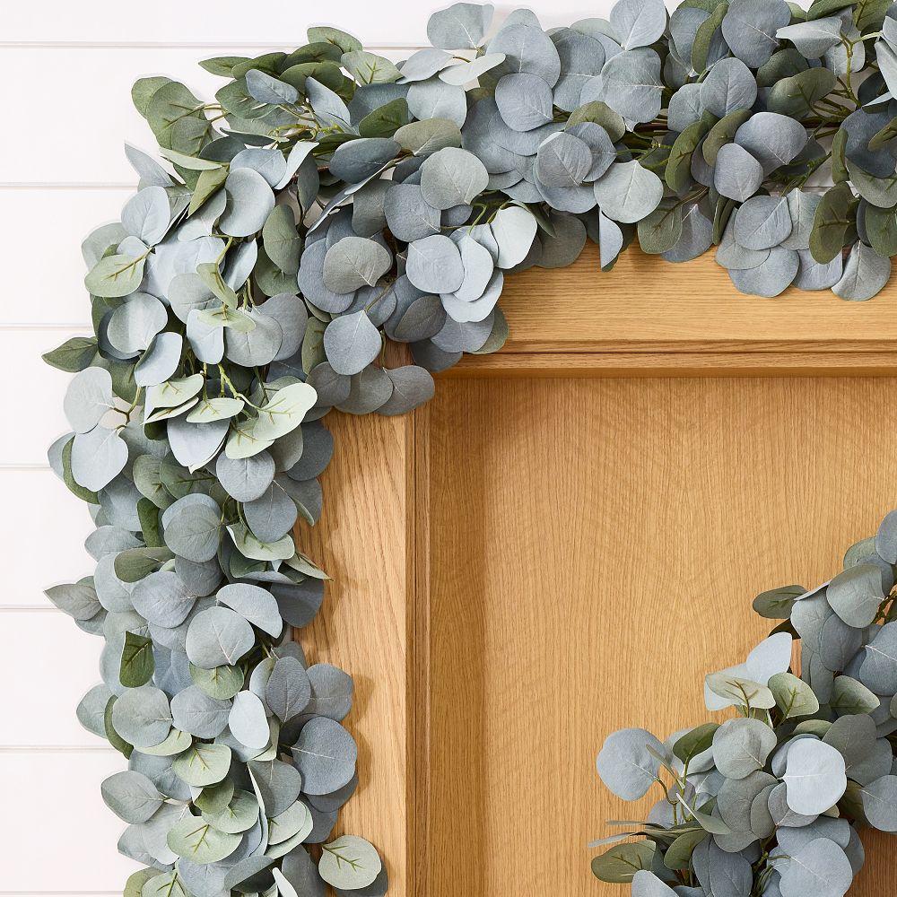 Faux Silver Dollar Eucalyptus Wreath & Garland West Elm