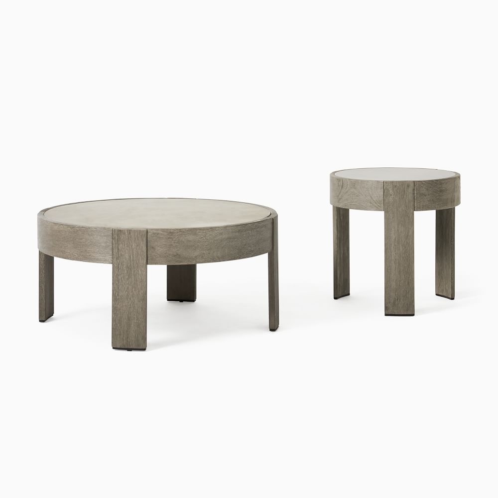 Portside Outdoor Round Concrete Side Table (20") & Coffee Table (34