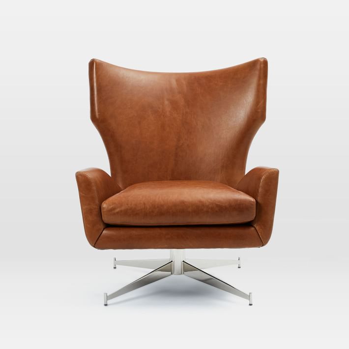 west elm hemming leather swivel armchair