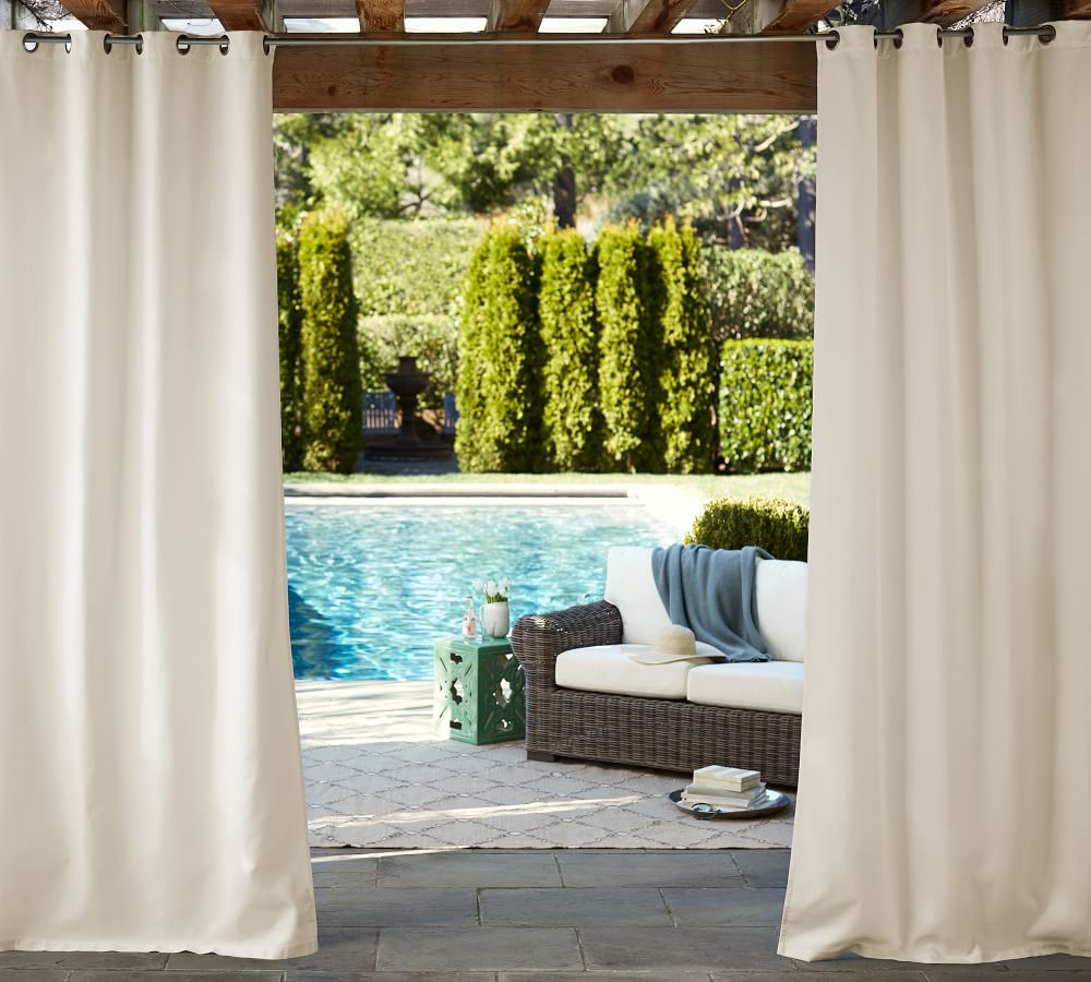 Sunbrella® Indoor/Outdoor Grommet Solid Cast Curtain - Pumice | West Elm