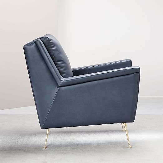 west elm blue leather chair