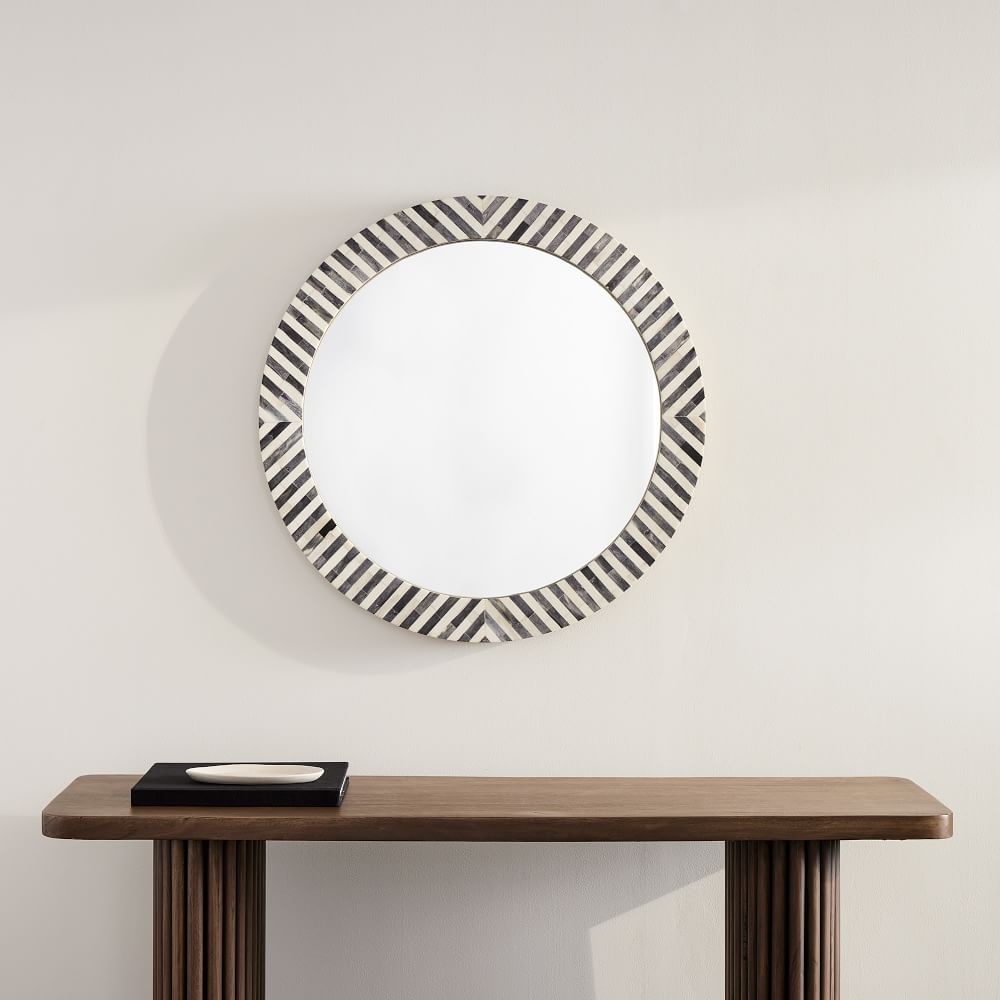 Parsons Gray Bone Inlay Round Mirror 30" West Elm