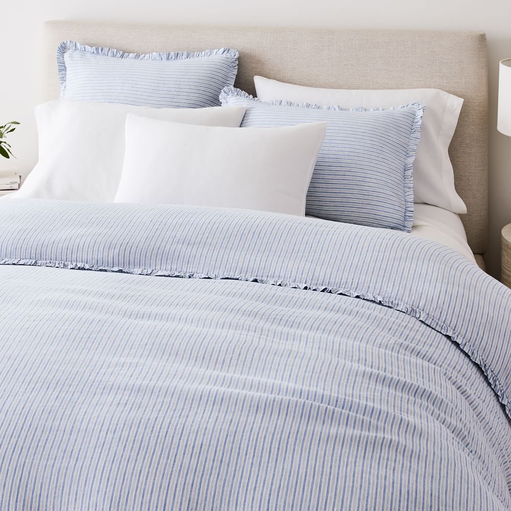Heather Taylor Home Canyon Stripe Ruffle European Flax Linen Duvet